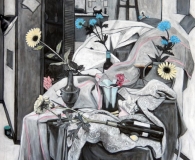 Kathy Moore, Pink Strip Still Life with Mirrored Image