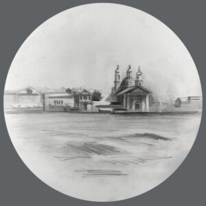 graphite drawing of church in venice