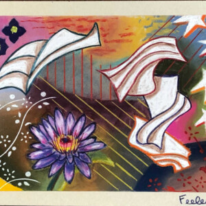 pastel drawing with purple flower