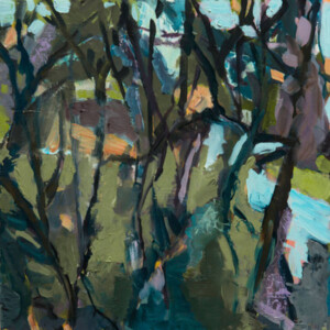 oil painting, green and blue colors