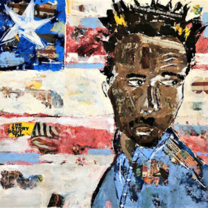 African-American man, star and stripes in background, artist: Barbara Shelly