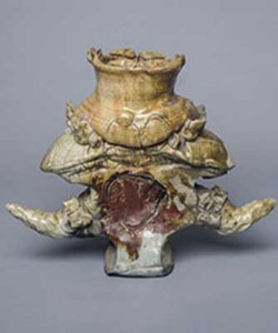 Earthenware clay and glaze<br />12 x 16 x 8 inches. 1975 photo of artwork: earthenware clay and glaze vase