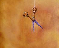 oil painting, scissors on tan background