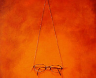 oil painting, orange/red background