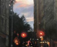 New York City street lights, oil painting