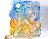 3-D sculpture made from glass pieces.