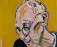 Older white male reading the New Yorker magazine.